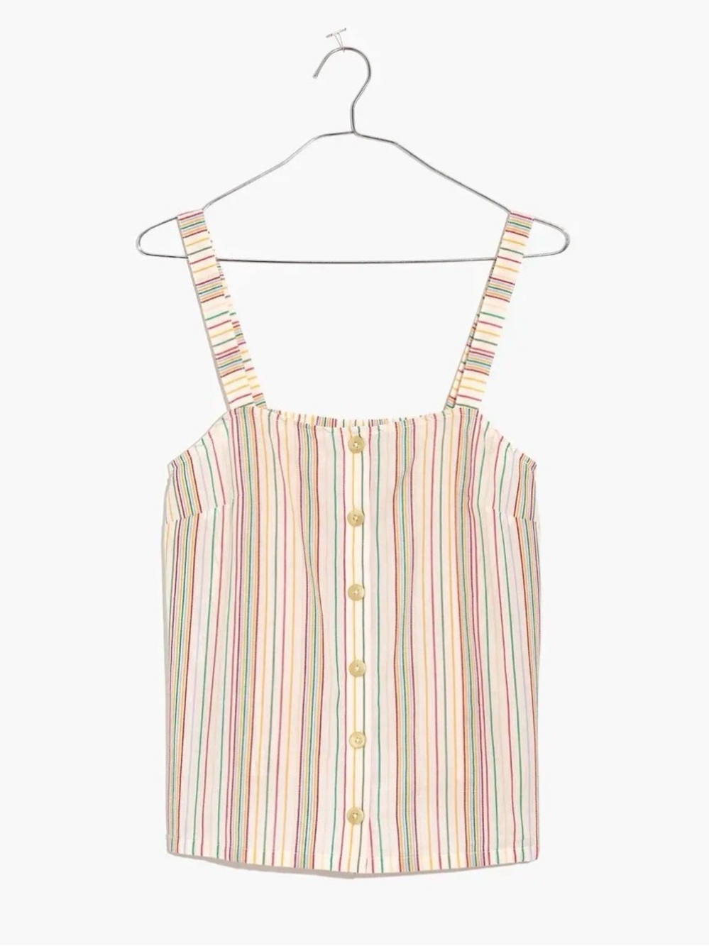 XXS Madewell Embroidered Textural Rainbow Stripe Button-Front Tank Pearl Ivory